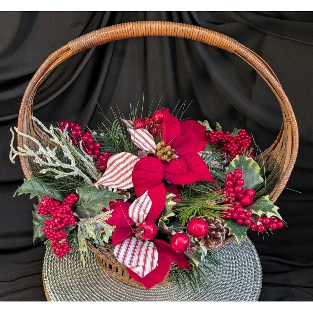 Christmas Themed Home Decoration Centerpiece Flowers Large Woven Basket 16"Tall